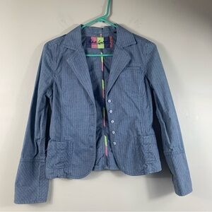 Robert Graham Women’s SZ 2 Blue pin stripe Flip Cuff  Waist Blazer/Jacket